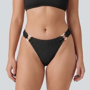 Sz Med HALARA Black Crinkle White Heart High Leg Bikini Bottom Swimsuit